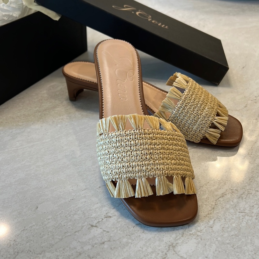 J Crew woven raffia fringe strap sandal